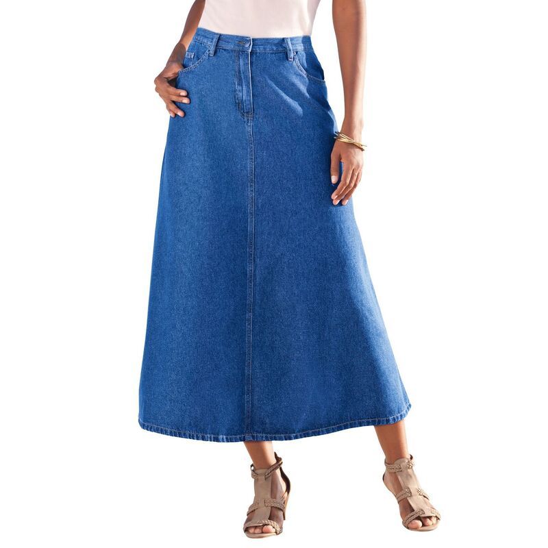 ロアマンズ レディース ボトムスカート A ライン プラスサイズ コットン Roamans Womens Plusize Complete Cotton ALine Skirt Medium Wash