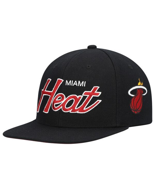 ミッチェルネス メンズ アクセサリー 帽子 Mitchell Ness Mens Black Miami Heat Hardwood Classics Script 20 Snapback Hat Black ブラック