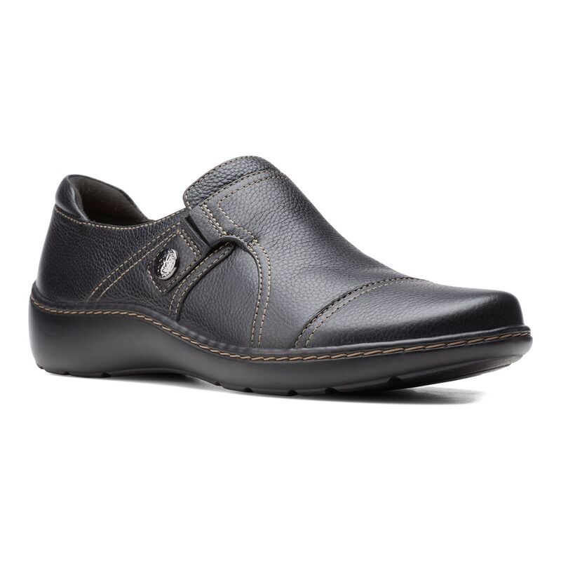 クラークス レディース シューズ スリッポン・ローファー レザー Clarks Cora Poppy Womens Leather Shoes Black Tumbled ブラック