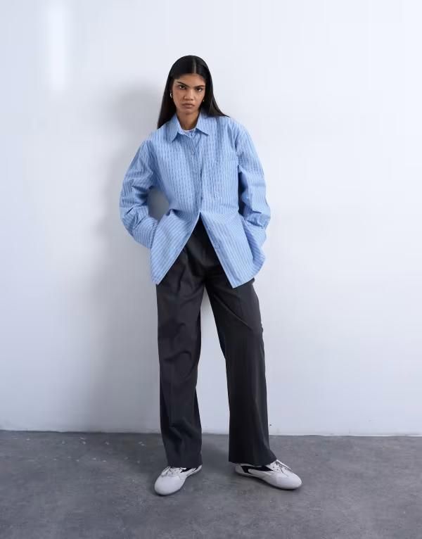 トップショップ レディース トップス シャツ Topshop darted cuffed oversized shirt stripe BLUE ブルー