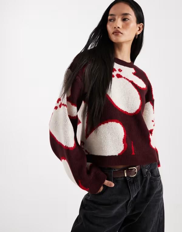 エイソス レディース アウター ニット・セーター フラワー柄 フラワー ASOS DESIGN brushed knit floral sweater in plum プラム
