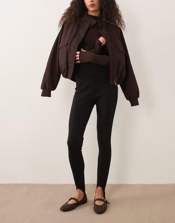 エイソス レディース ボトムス カジュアルパンツ レギンス ASOS DESIGN pintuck stirrup leggings Black ブラック