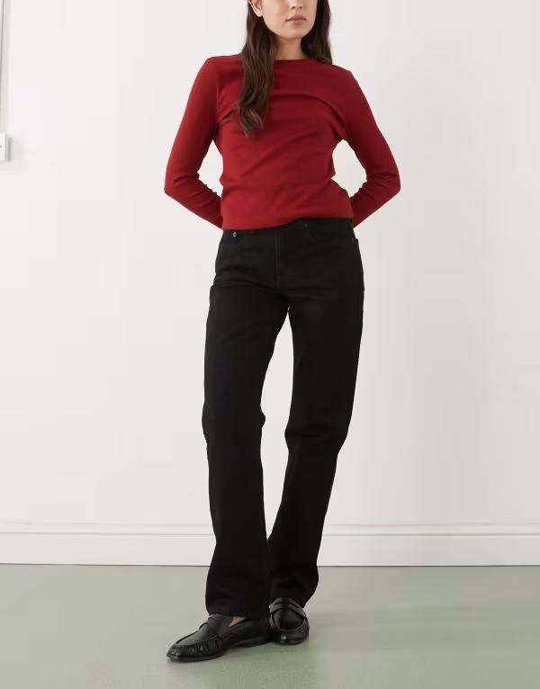 ウィークデイ レディース ボトムス デニムパンツ ストレート ジーンズ Weekday Laika mid waistraight leg jeans rinse wash Black rinse ブラック