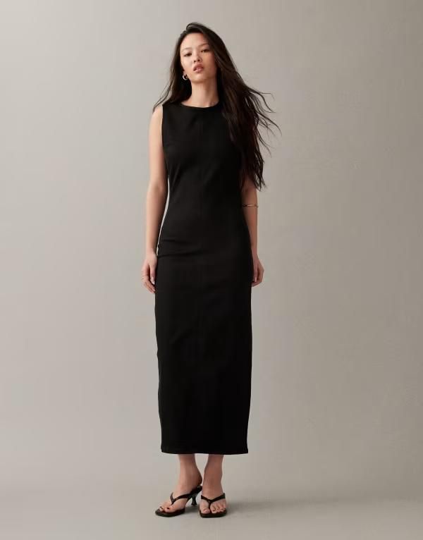 エイソス レディース トップス ワンピース ミディ デニム ASOS DESIGN denim bodycon slash neck midi dress Black ブラック