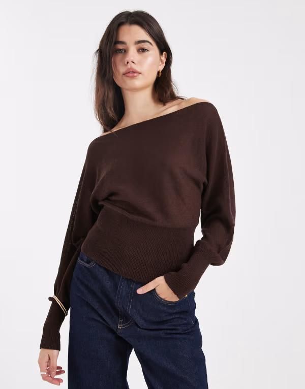 コットンオン レディース トップス シャツ ニット Cotton long sleeve cotton batwing knit in rich brown mocha BROWN ブラウン