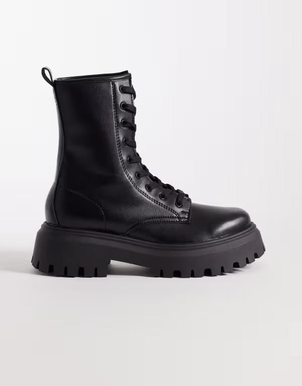 エイソス レディース シューズ ブーツ・レインブーツ レース ASOS DESIGN Ava lace up flat boots Black ブラック