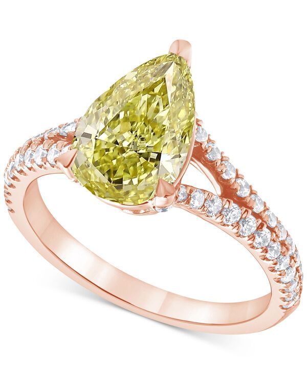 バッジェリーミシュカ レディース アクセサリー リング Badgley Mischka IGI Certified Lab Grown Yellow Diamond PearShaped Engagement Ring 238 ctw in 14k White