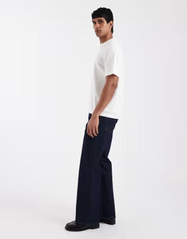 エイソス メンズ ボトムス デニムパンツ ジーンズ ASOS DESIGN wide flare jeans in rawash INDIGO インディゴ
