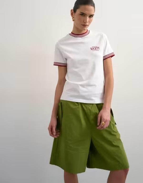 トップショップ レディース トップス Tシャツ グラフィック Topshop lifestyle club society graphic tee with tipping WHITE ホワイト
