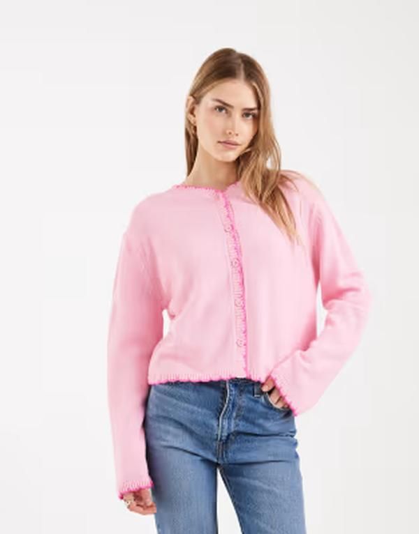 ミスセルフフリッジ レディース アウター カーディガン Misselfridge blanket stitch cardigan PINK ピンク