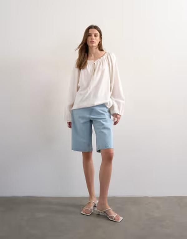トップショップ レディース トップス タンクトップ ブラウス リネン Topshop trapeze linen blend tie front blouse White ホワイト