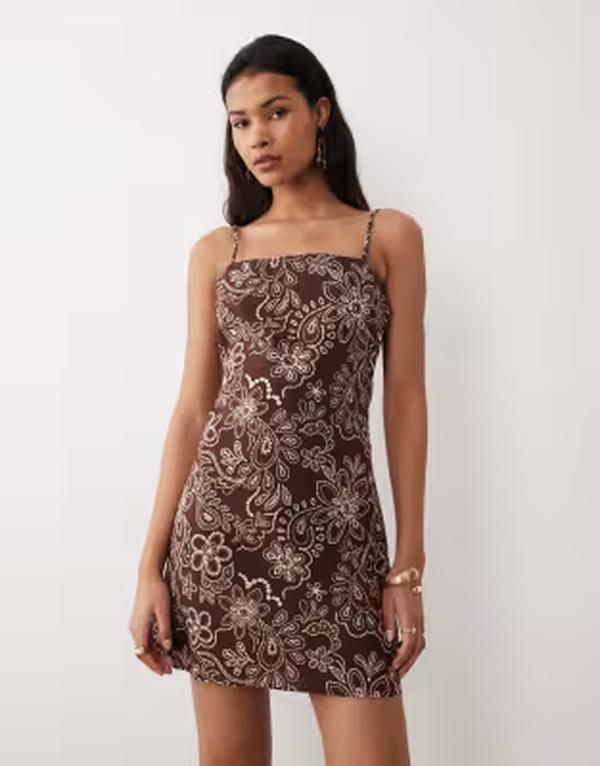 ノーバディーズ チャイルド レディース トップス ワンピース プリント ミニ Nobodys Child Palma mini cami dress print Brown ブラウン