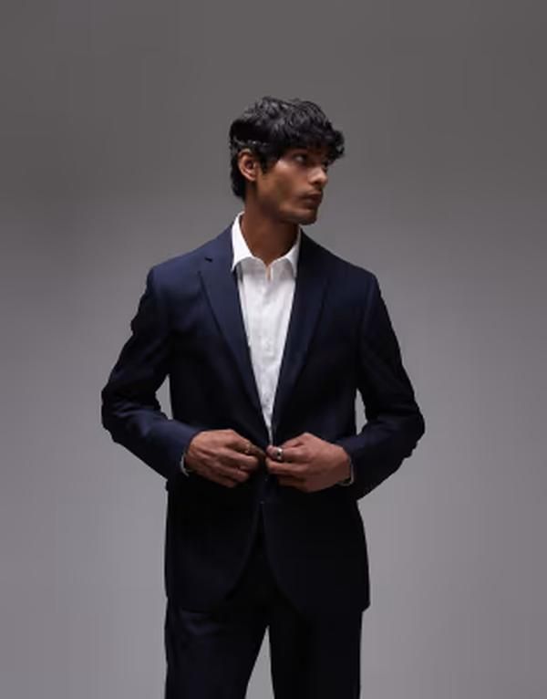 トップマン メンズ アウター ジャケット・ブルゾン Topman slim suit jacket Navy ネイビー