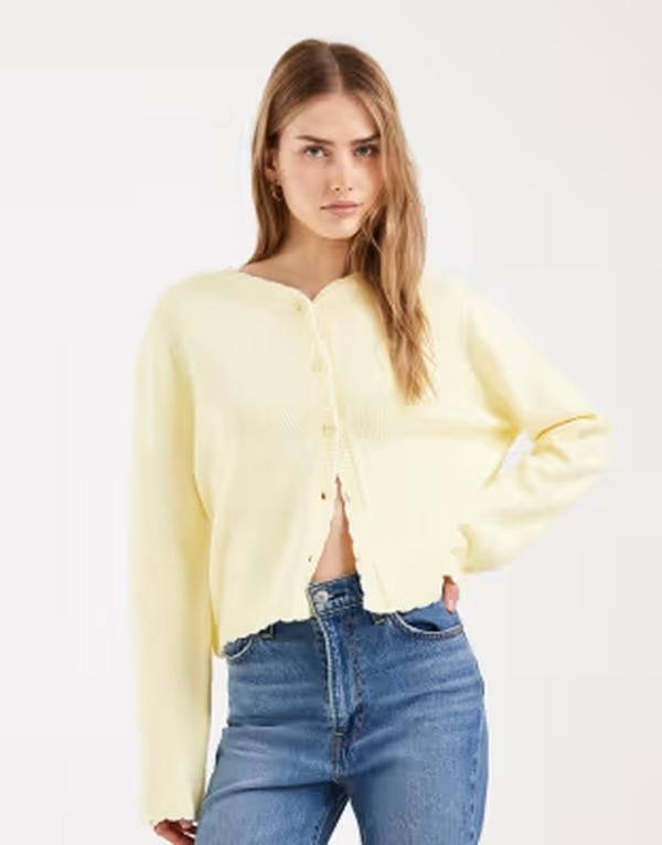 ミスセルフフリッジ レディース アウター カーディガン Misselfridge blanket stitch cardigan in buttermilk