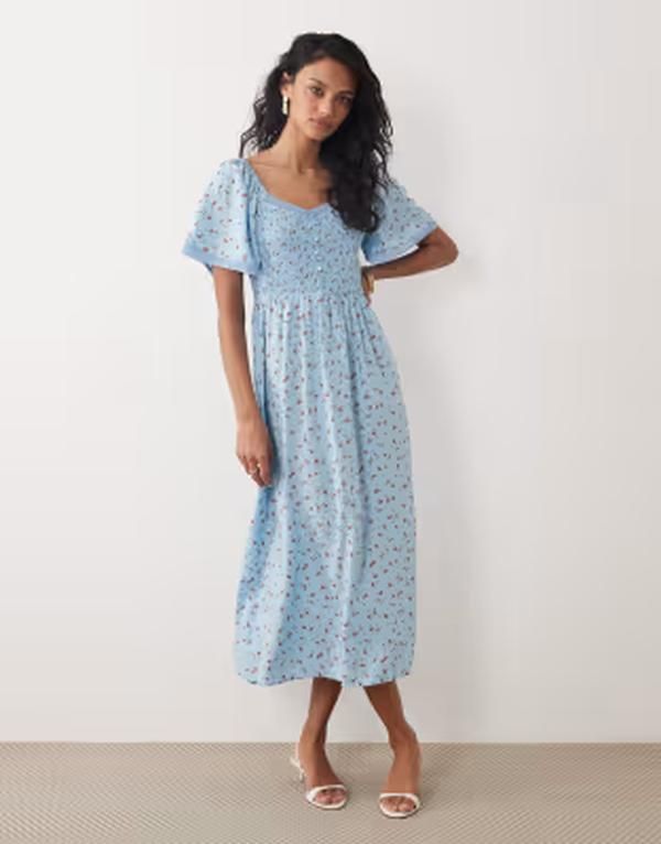 ノーバディーズ チャイルド レディース トップス ワンピース フラワー柄 プリント ミディ フラワー Nobodys Child midi dress floral print Blue ブルー