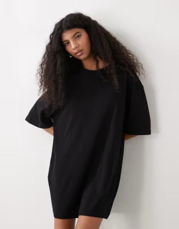 ウィークデイ レディース トップス ワンピース Tシャツ Weekday oversized Tshirt dress Black ブラック