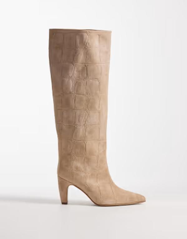 ブロンクス レディース シューズ ブーツ・レインブーツ スエード ヒール Bronx LowJadey kitten heel knee boots in croc suede Sand サンド 51,480円