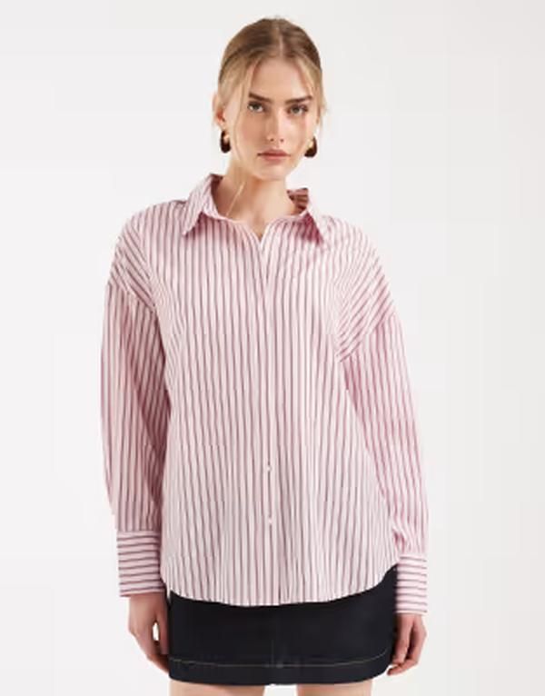 オンリー レディース トップス シャツ ONLY oversized shirt in light pink stripe PINK ピンク
