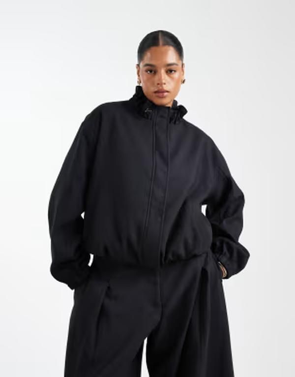 エイソス レディース アウター ジャケット・ブルゾン スタンドネック ASOS DESIGN Curve tailored funnel neck track jacket in charcoal チャコール