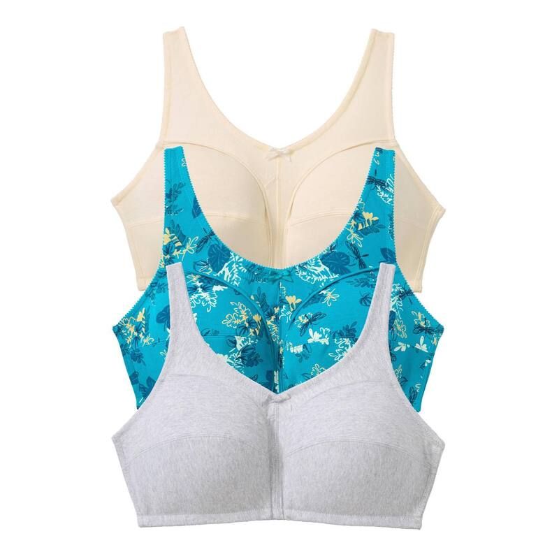 コンフォート チョイス レディース アンダーウェア ブラジャー プラスサイズ コットン Comfort Choice Womens Plusize 3Pack Cotton Wireless Bra Dark Turq Assorted