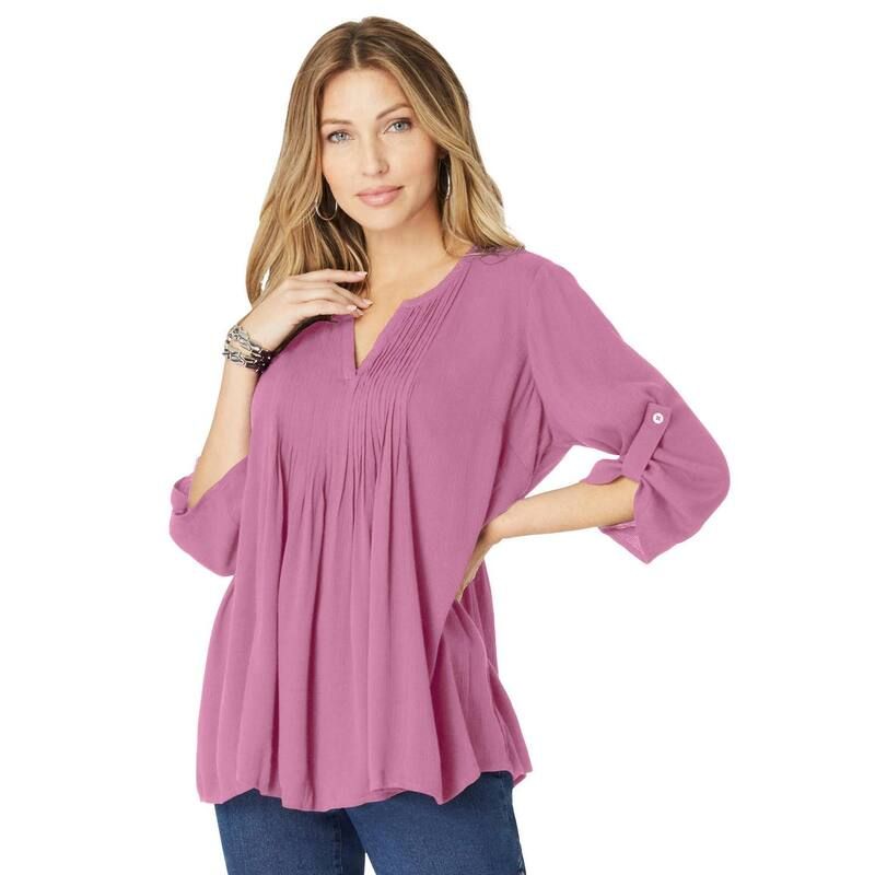 ロアマンズ レディース トップス シャツ プラスサイズ Roamans Womens Plusize Hand Crinkled Tara Shirt Pink Blossom ピンク