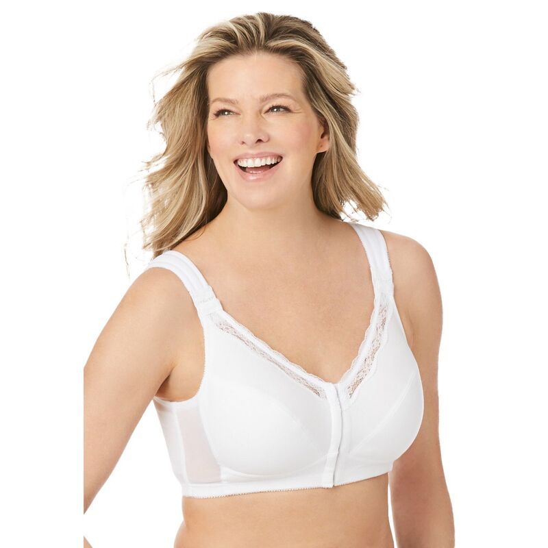 コンフォート チョイス レディース アンダーウェア ブラジャー プラスサイズ コットン Comfort Choice Womens Plusize FrontClose Cotton Wireless Posture Bra White ホワイト