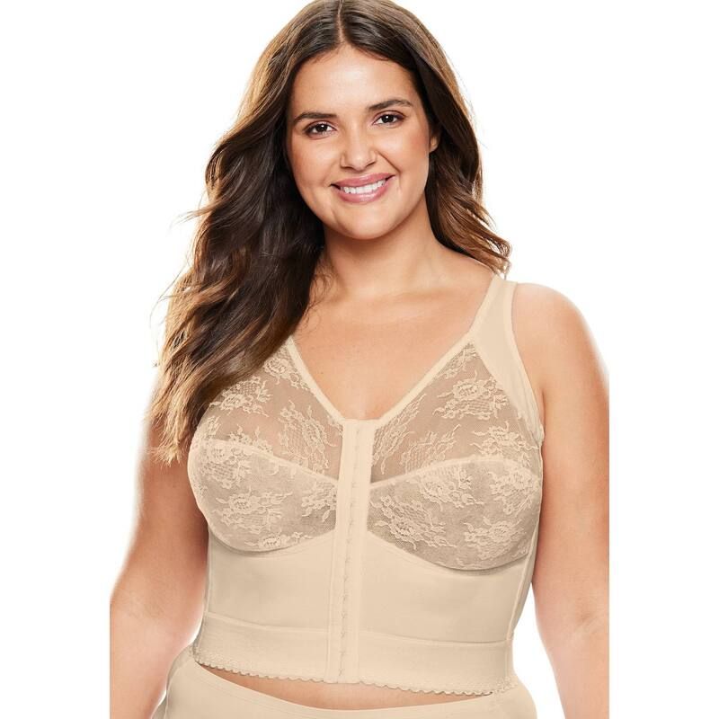 コンフォート チョイス レディース アンダーウェア ブラジャー プラスサイズ Comfort Choice Womens Plusize FrontClose Longline Wireless Posture Bra Beige ベージュ