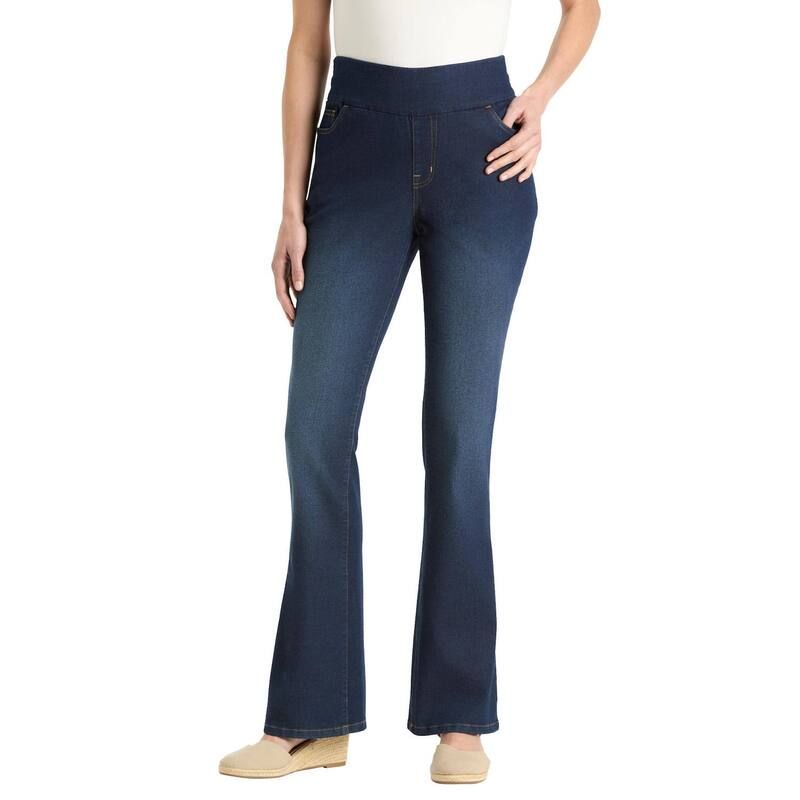 ウーマン ウィズイン レディース ボトムス デニムパンツ ブーツカット プラスサイズ トール ブーツ ジーンズ Woman Within Plusize Tall PullOn Bootcut GapFree Stretch Denim Jeans Indig