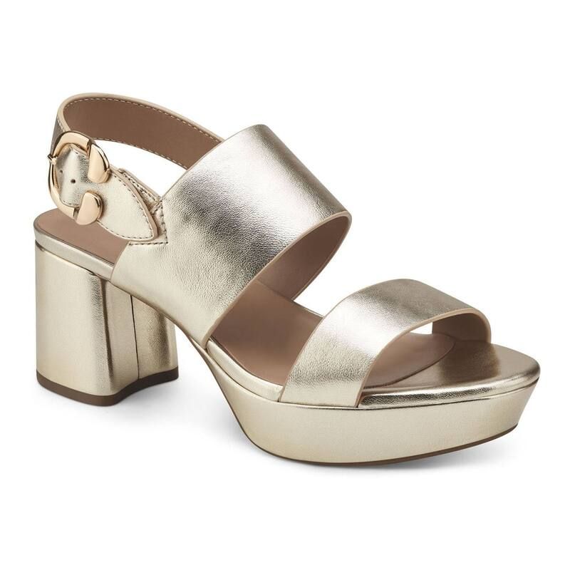 エアロソールズ レディース シューズ パンプス プラットフォーム サンダル レザー Aerosoles Camera Womens Leather Platform Sandals Gold Metallic Leather ゴールド