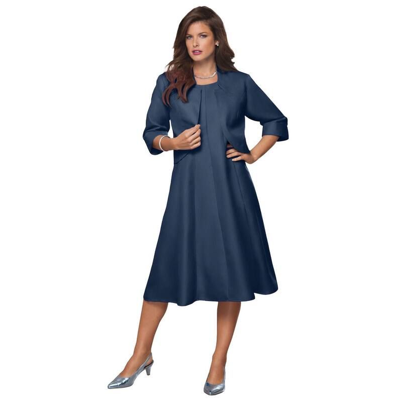 ロアマンズ レディース トップス ワンピース プラスサイズ ジャケット Roamans Womens Plusizelbow Sleeve FitAndFlare Dress With Bolero Jacket 2Piece Suit Navy ネイビー