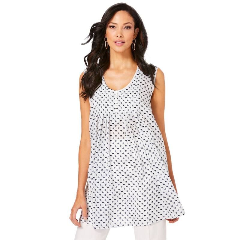 ロアマンズ レディース トップス Tシャツ プラスサイズ プリーツ Roamans Womens Plusize Pleated Tank White Diamond Geo ホワイト