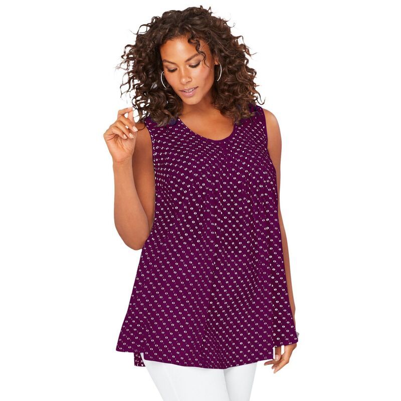 ロアマンズ レディース トップス Tシャツ プラスサイズ プリーツ Roamans Womens Plusize Pleated Tank Berry White Medallion ホワイト