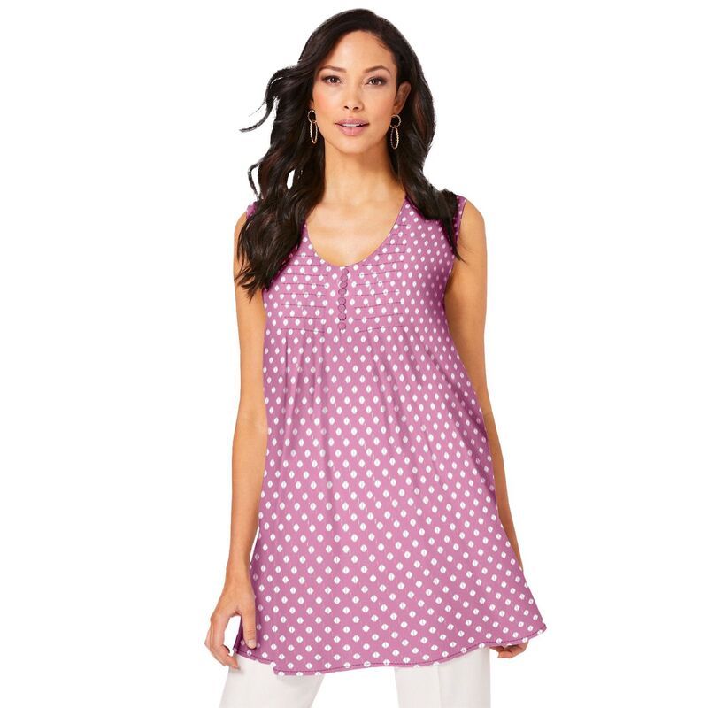ロアマンズ レディース トップス Tシャツ プラスサイズ プリーツ Roamans Womens Plusize Pleated Tank Mauve Orchid Geo