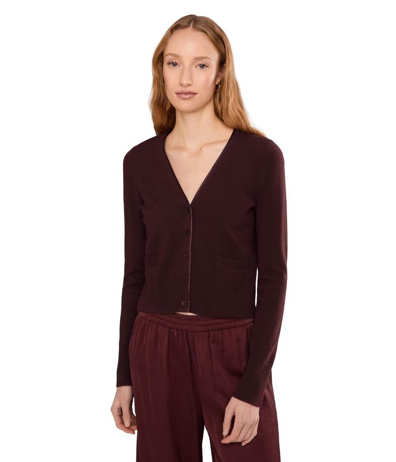 ヴィンス レディース アウター ニット・セーター Vネック サテン カーディガン Vince Satin Button VNeck Cardigan Oxblood オックスブラッド
