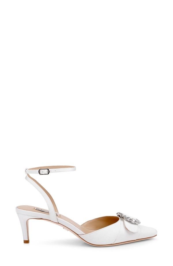 バッジェリーミシュカ レディース シューズ ヒール アンクル BADGLEY MISCHKA Odesza Kitten Heel Ankle Strapump White Crepe ホワイト