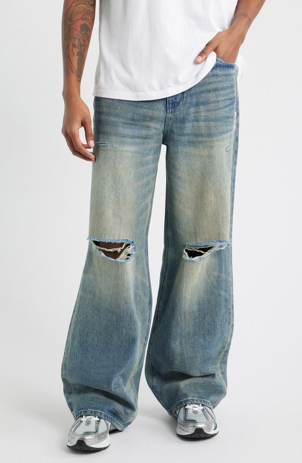 アールティーエー メンズ ボトムス デニムパンツ ワイドレッグ ジーンズ RtA Franco Ripped Wide Leg Jeans Muddy Sky