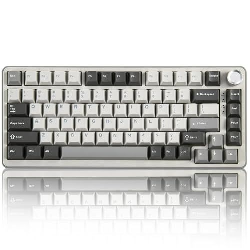YUNZII B75 PRO 75% ガスケットゲーミングキーボード 無線メカニカルキーボード BT/2.4G/有線 ワイヤレス ホットスワップ 搭載 RGB ノブ付きカスタムキーボード Mac/Win用 技適認証取得 (グレー, ココアクリ 46af27ad