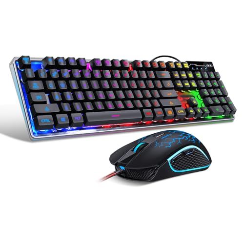 ゲーミングキーボードとマウスのコンボ、K1 RGB LEDバックライト付き有線キーボード 104キー付き コンピューター PC/ノートパソコン用ゲーミングキーボード (ブラック)/ 65a852bc