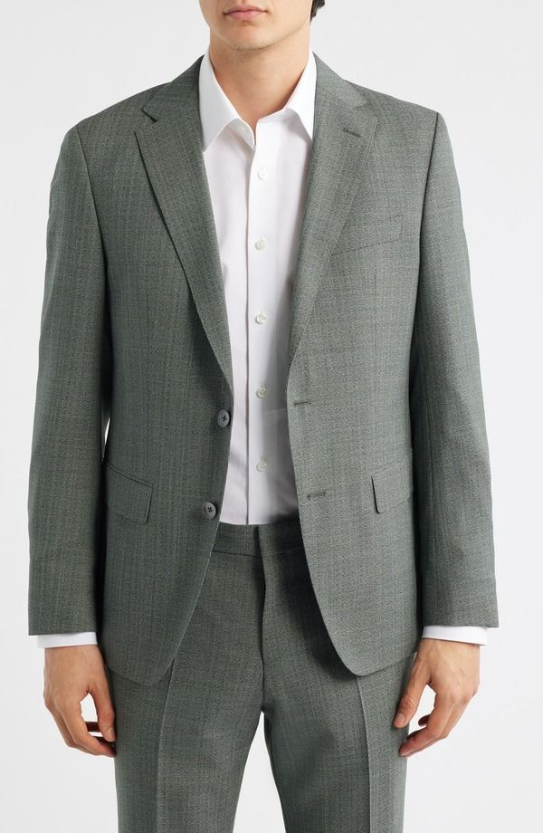 ボス メンズ アウター ジャケット・ブルゾン スリムフィット ウール コート BOSS Hutson Slim Fit Green Mlange Virgin Wool Sport Coat Open Green グリーン