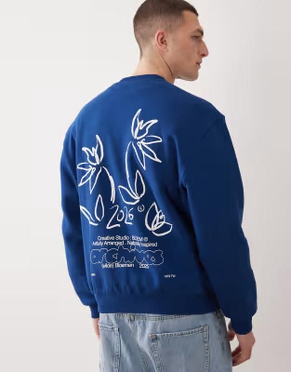 エイソス メンズ アウター パーカー・スウェット クルーネック フラワー柄 プリント シャツ フラワー ASOS DESIGN relaxed crew neck sweatshirt with floral print BLUE ブルー