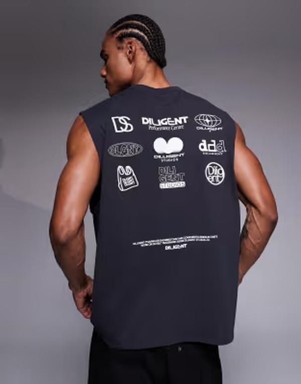エイソス メンズ トップス ベスト ASOS DESIGN heavyweight oversized tank top in washed Black wash ブラック