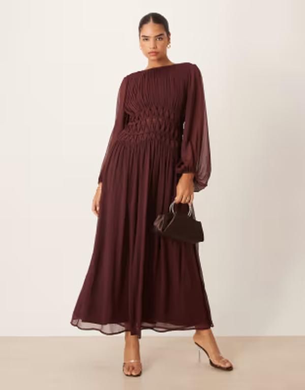 エイソス レディース トップス ワンピース マキシ ASOS DESIGN macrame waistedetail maxi dress in berry Burgundy バーガンディ