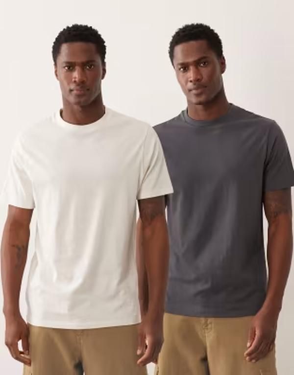 エイソス メンズ トップス Tシャツ クルーネック ASOS DESIGN Essentials crew neck tshirts 2 pack in charcoal and cream ASPHALTCOCONUT MILK クリーム