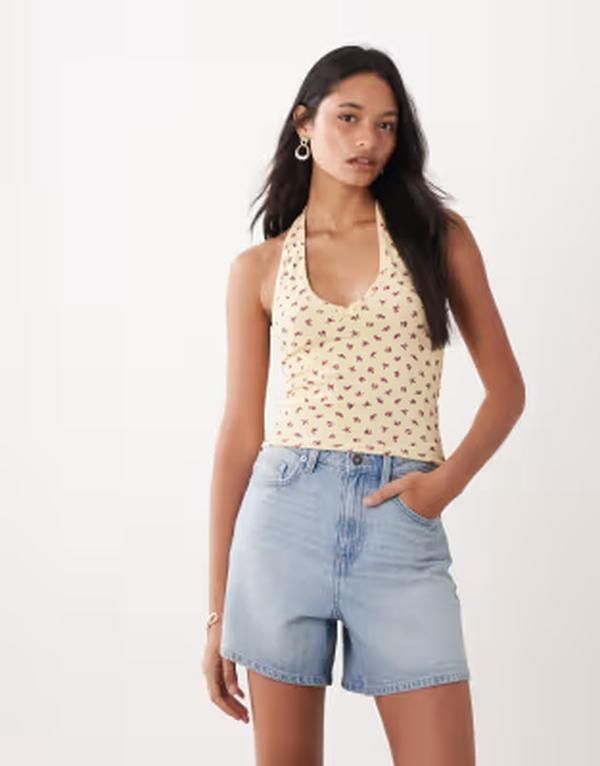 ミスセルフフリッジ レディース トップス シャツ プリント ホルター Misselfridge halterneck top with picotrim detail in yellow ditsy print Ditsy floral イエロー 7,755円