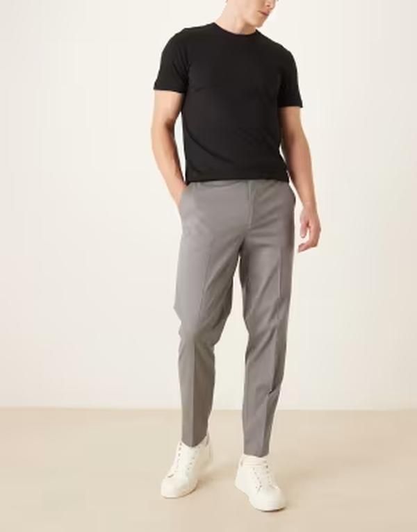 エイソス メンズ ボトムス カジュアルパンツ ASOS DESIGN smartapered pants with back adjuster microtexture Gray グレー