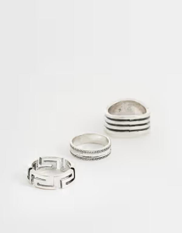 エイソス メンズ アクセサリー リング ASOS DESIGN 3 pack greek wave and layered ring tone SILVER シルバー
