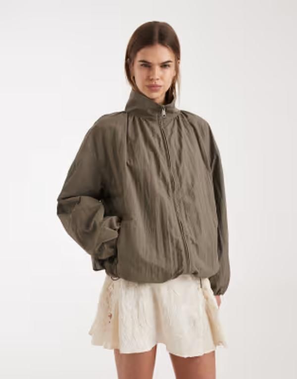 エイソス レディース アウター ジャケット・ブルゾン ASOS DESIGN oversized bubble hem track jacket in mushroom