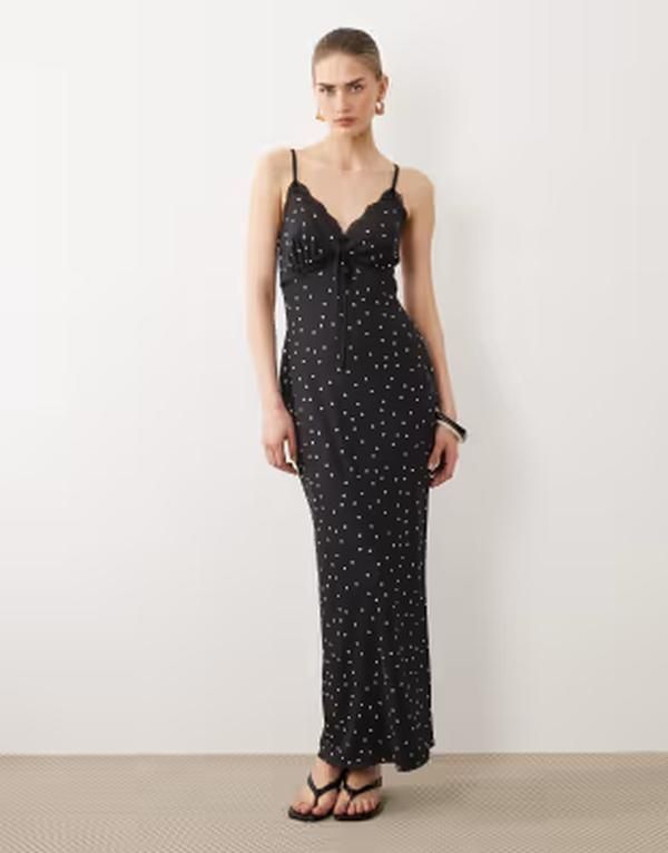 エイソス レディース トップス ワンピース ドット柄 ドット メッシュ レース ASOS DESIGN lace detailing polka dot mesh cami dress Mono spot ドット