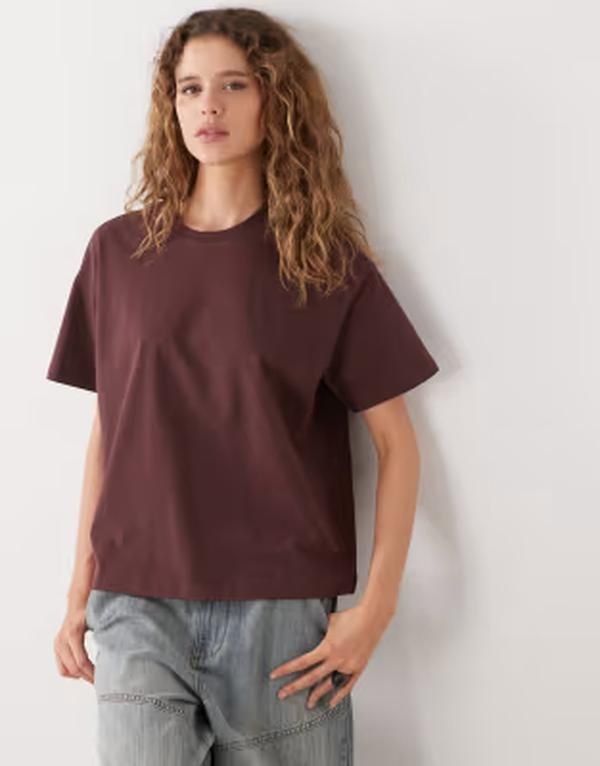 ウィークデイ レディース トップス Tシャツ Weekday boxy fitshirt Burgundy バーガンディ