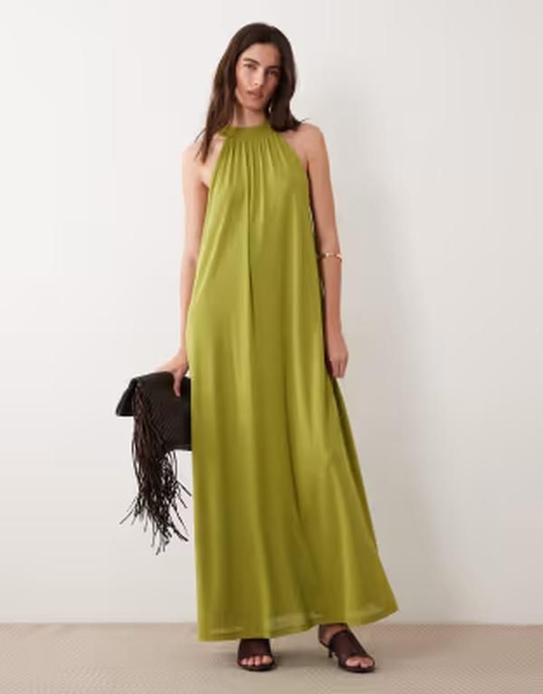 エイソス レディース トップス ワンピース タイディテール メッシュ ASOS DESIGN tie detail trapeze mesh dress in olive オリーブ